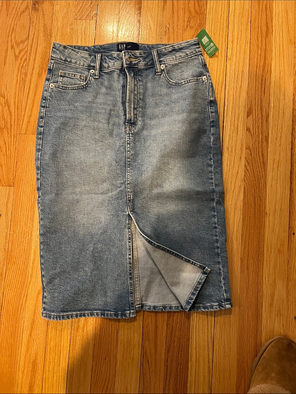 GAP Light Blue Washed Denim Midi Skirt with Front Slit